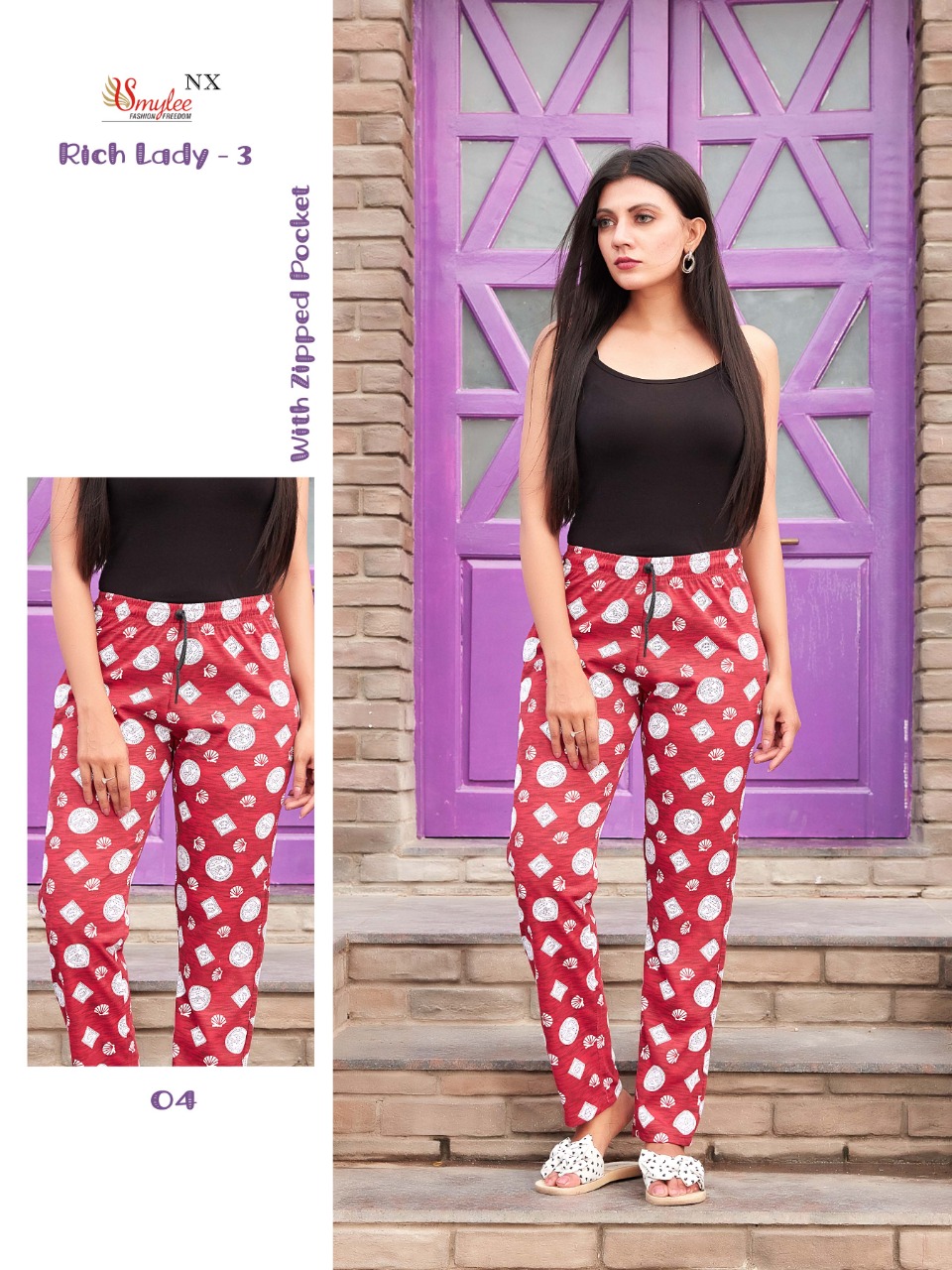 Smylee  Rich Lady  Vol 3  Casual Wear Printed Zipper Pocket Bottom
