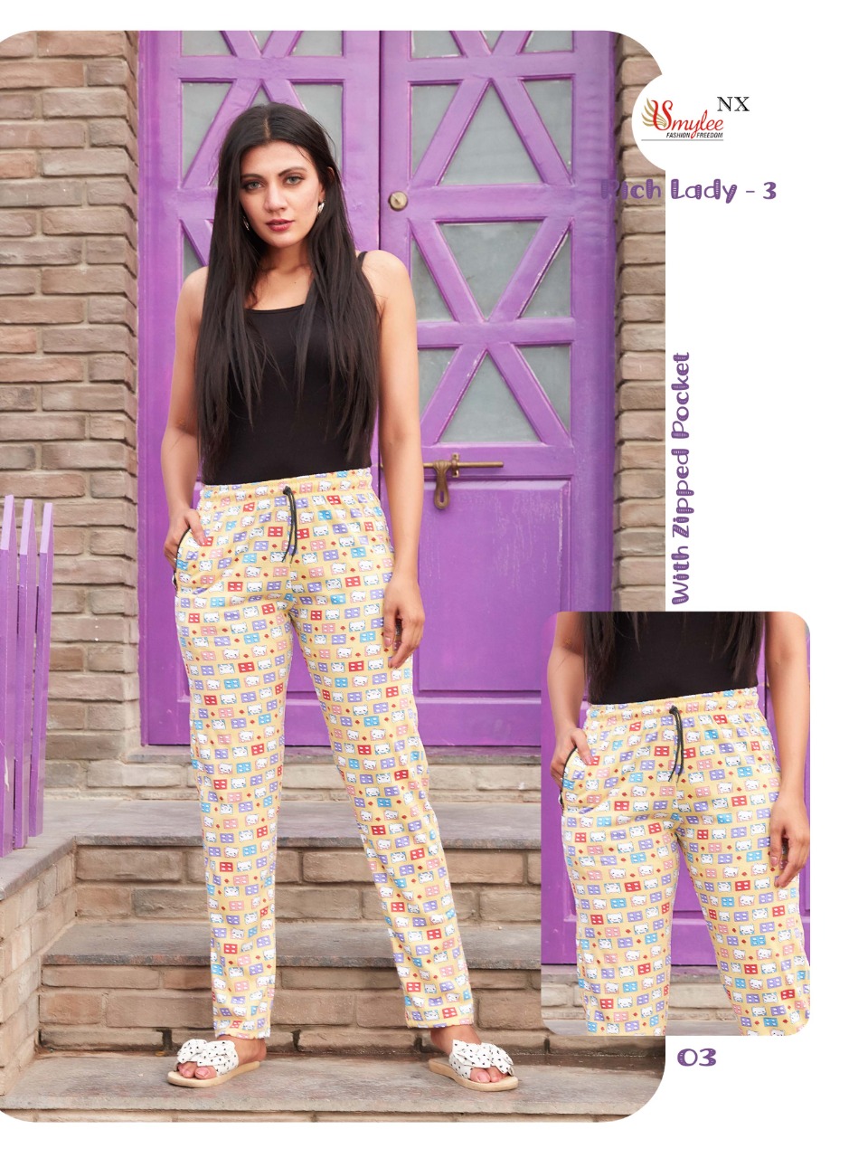 Smylee  Rich Lady  Vol 3  Casual Wear Printed Zipper Pocket Bottom