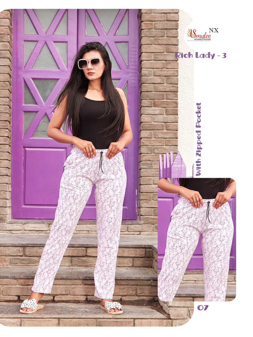 Smylee  Rich Lady  Vol 3  Casual Wear Printed Zipper Pocket Bottom