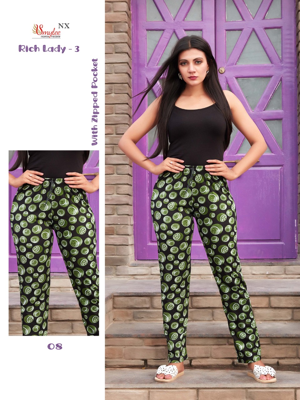 Smylee  Rich Lady  Vol 3  Casual Wear Printed Zipper Pocket Bottom