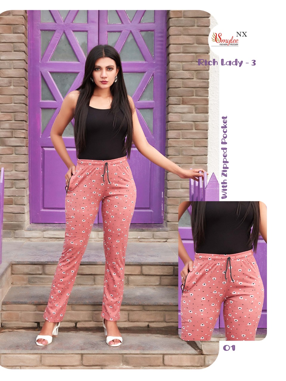 Smylee  Rich Lady  Vol 3  Casual Wear Printed Zipper Pocket Bottom