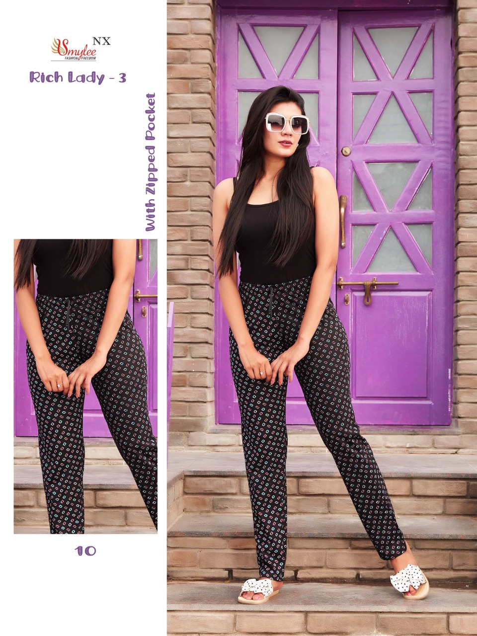 Smylee  Rich Lady  Vol 3  Casual Wear Printed Zipper Pocket Bottom