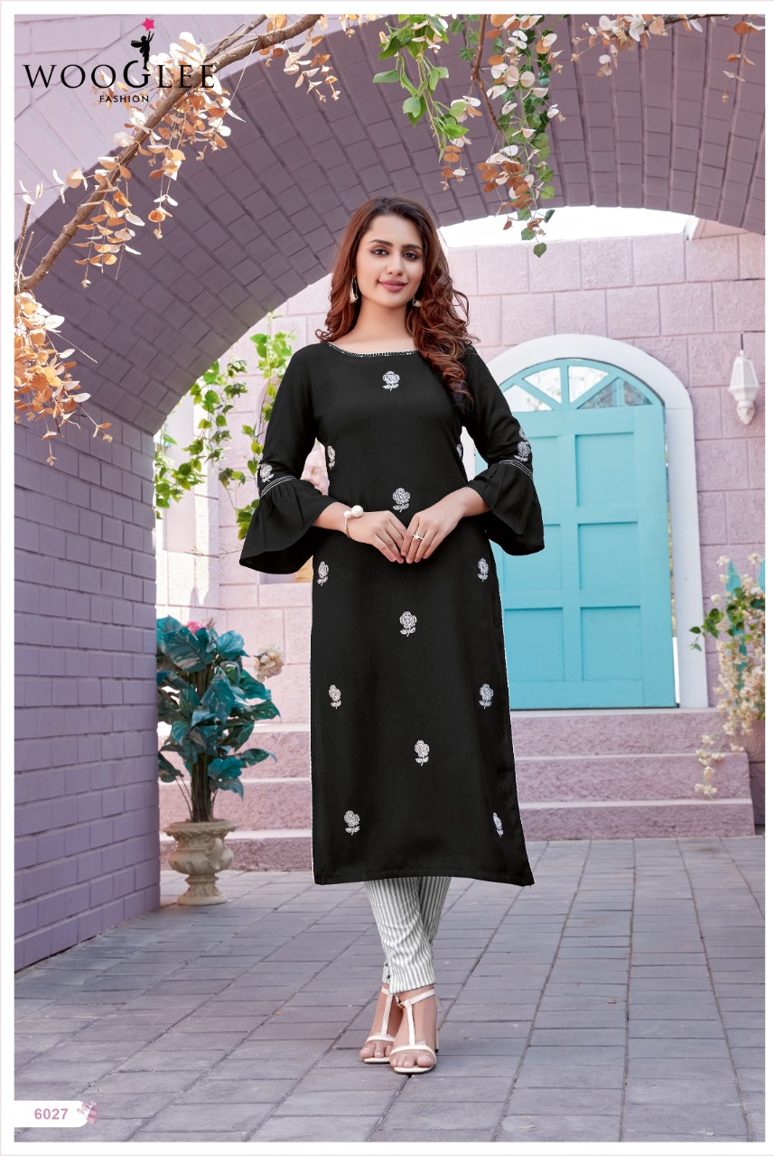 Wooglee Kesar Vol  3 Designer Rayon Embroidery Kurti With Bottom Catalog