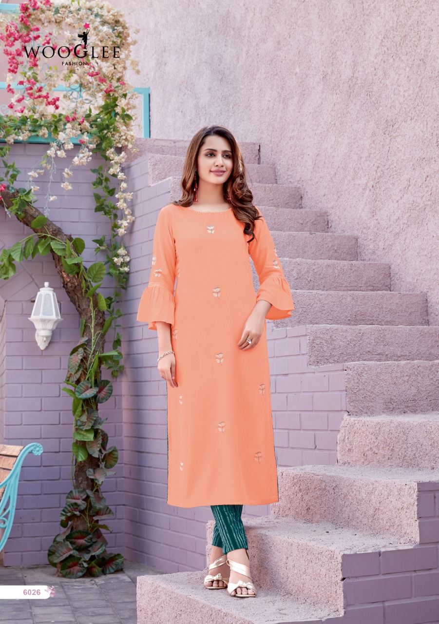 Wooglee Kesar Vol  3 Designer Rayon Embroidery Kurti With Bottom Catalog
