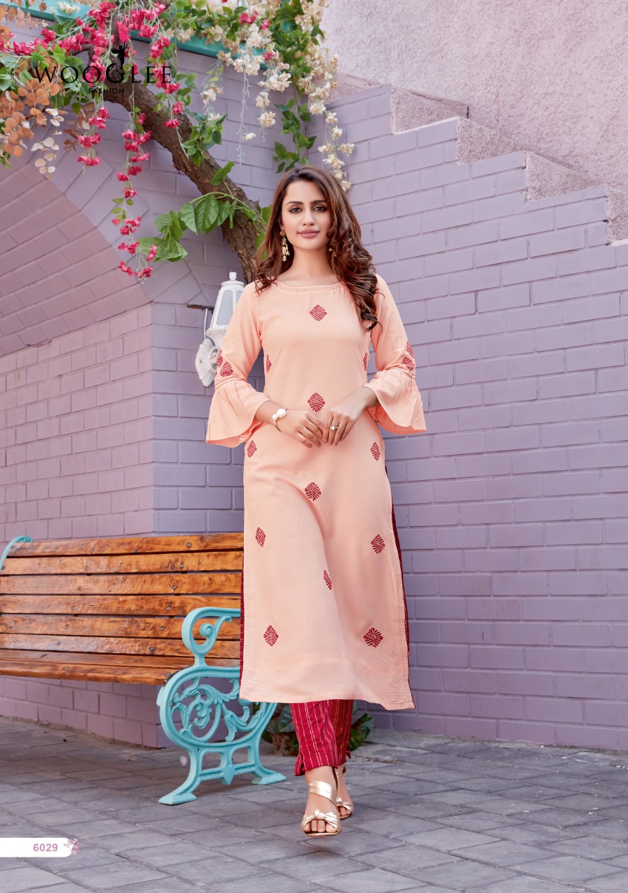Wooglee Kesar Vol  3 Designer Rayon Embroidery Kurti With Bottom Catalog