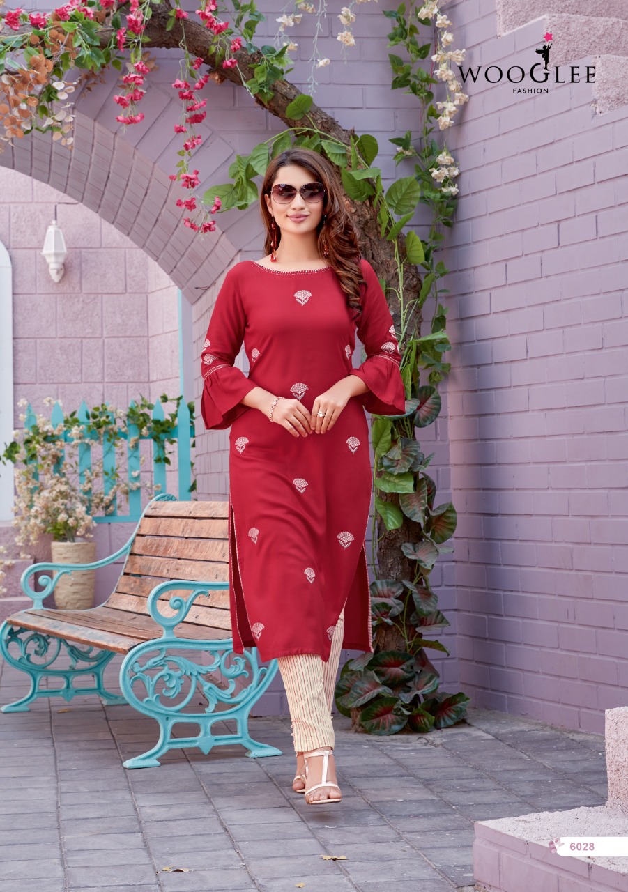 Wooglee Kesar Vol  3 Designer Rayon Embroidery Kurti With Bottom Catalog
