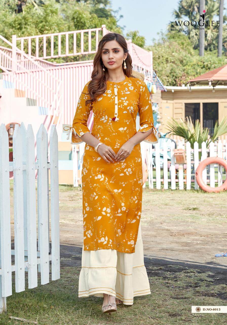 Wooglee Rose Vol 3 Rayon Fancy Kurti With Sharara Catalog