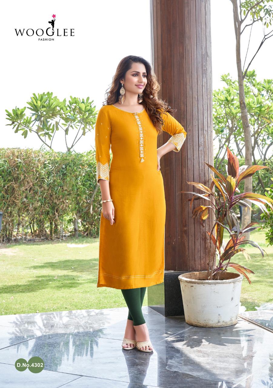 Wooglee Sakshi Rayon Designer Embroidery Kurti