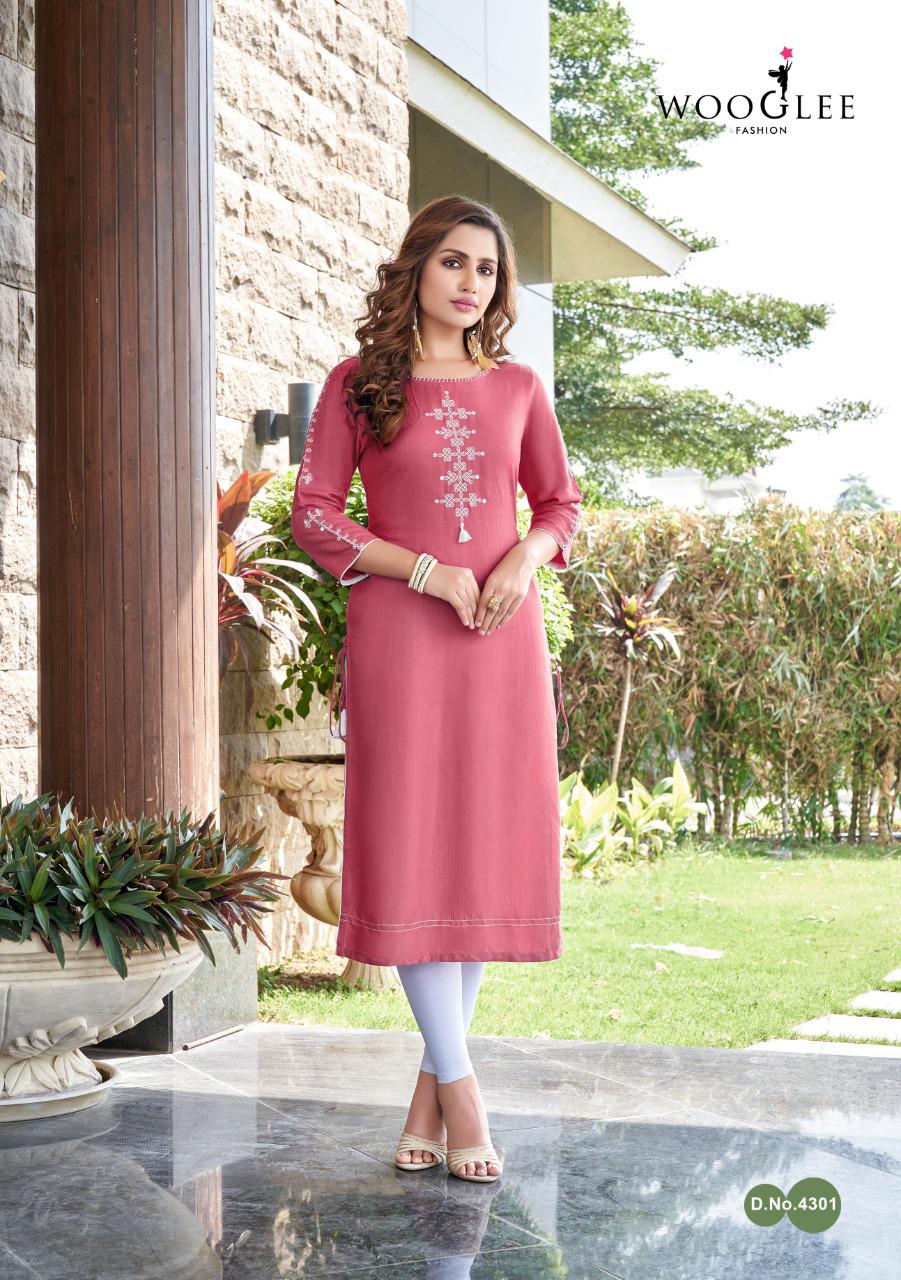 Wooglee Sakshi Rayon Designer Embroidery Kurti