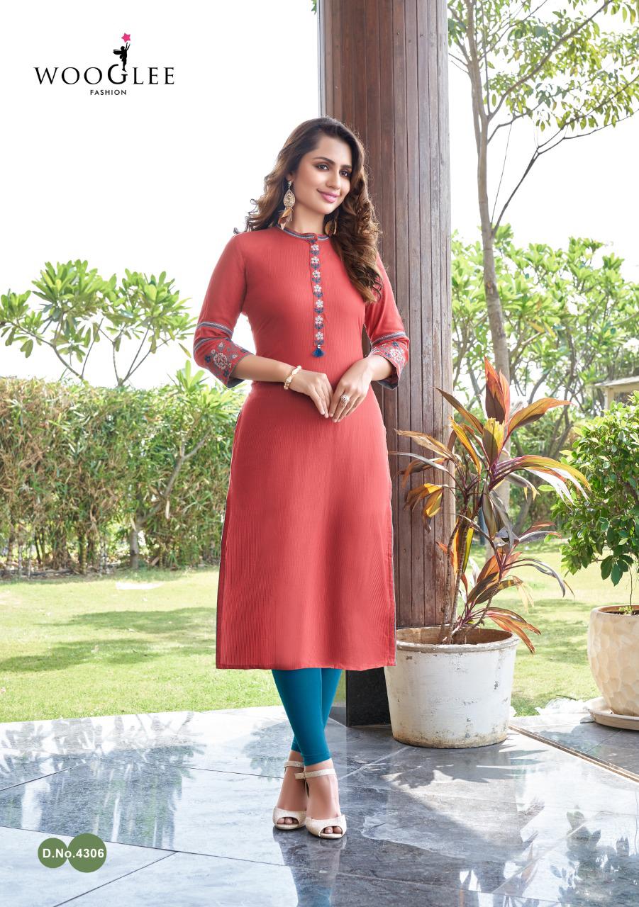 Wooglee Sakshi Rayon Designer Embroidery Kurti