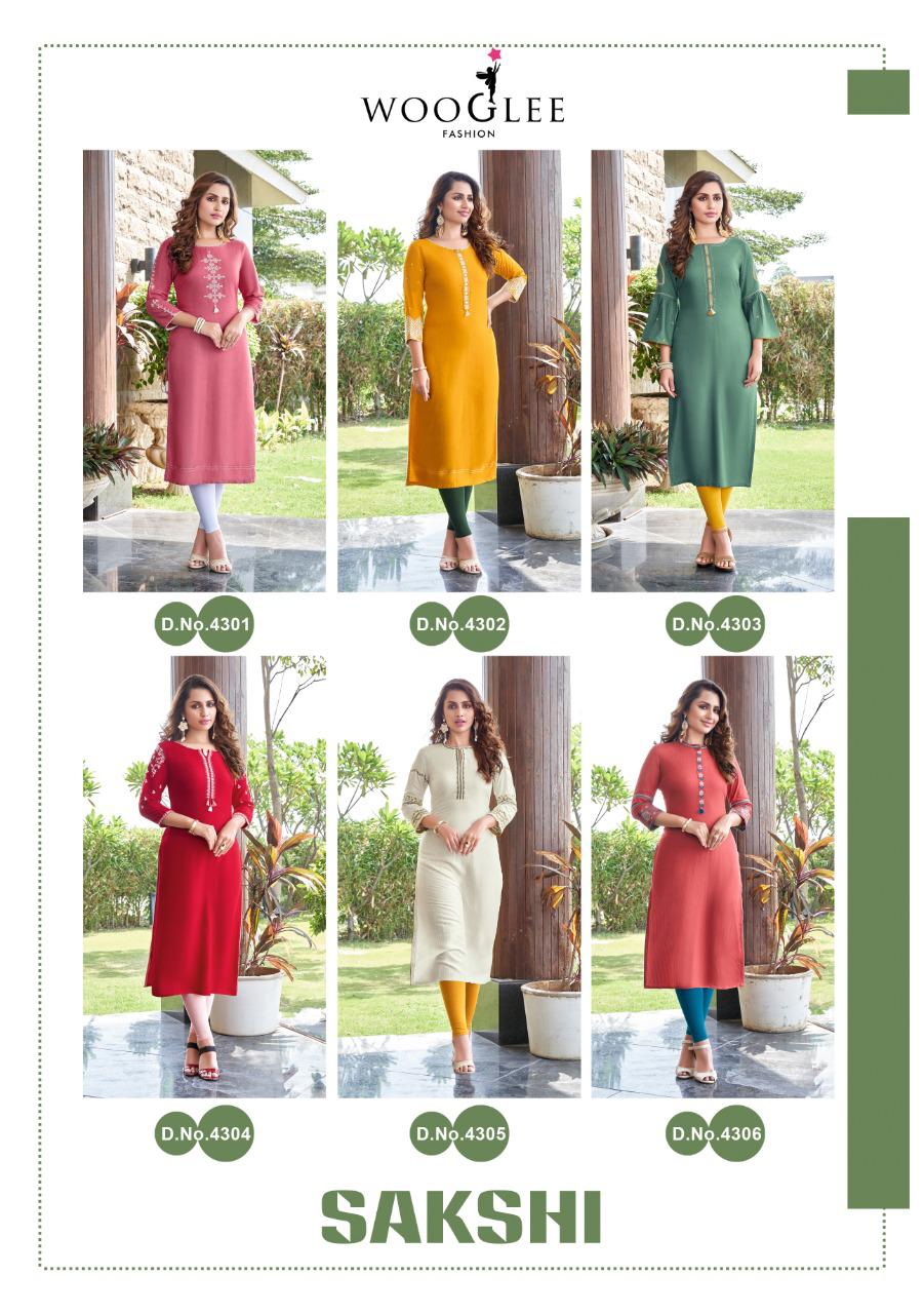 Wooglee Sakshi Rayon Designer Embroidery Kurti
