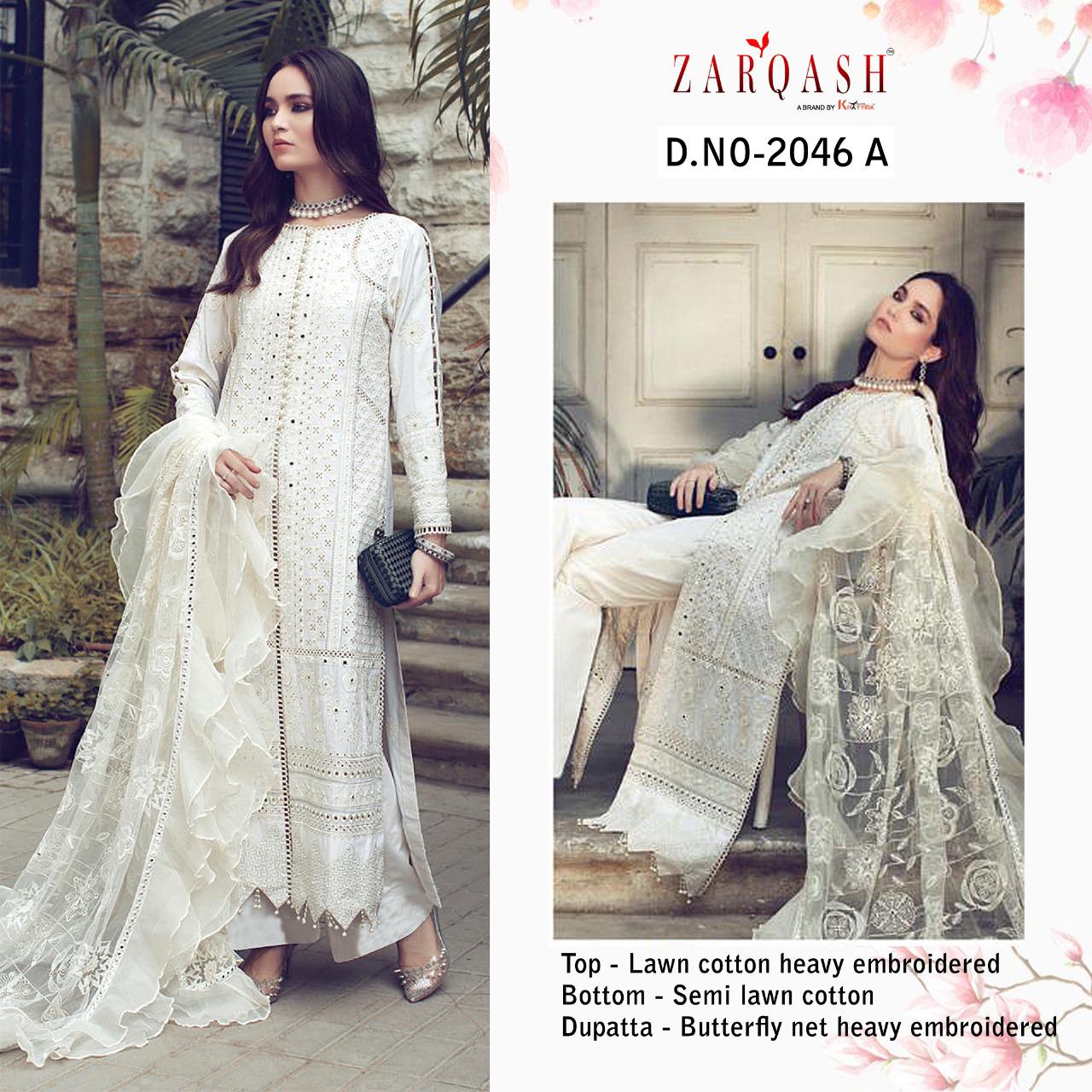 Zarqash Rouche Designer Cotton Embroidery Pakistani Salwar Suits Catalog