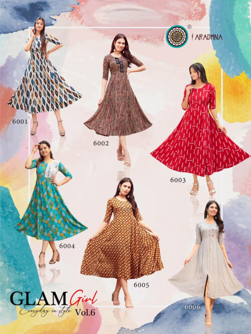Aradhna Glam Girl 6 Rayon Fancy Kurti Catalog