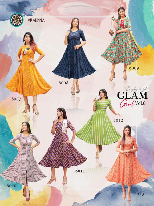 Aradhna Glam Girl 6 Rayon Fancy Kurti Catalog