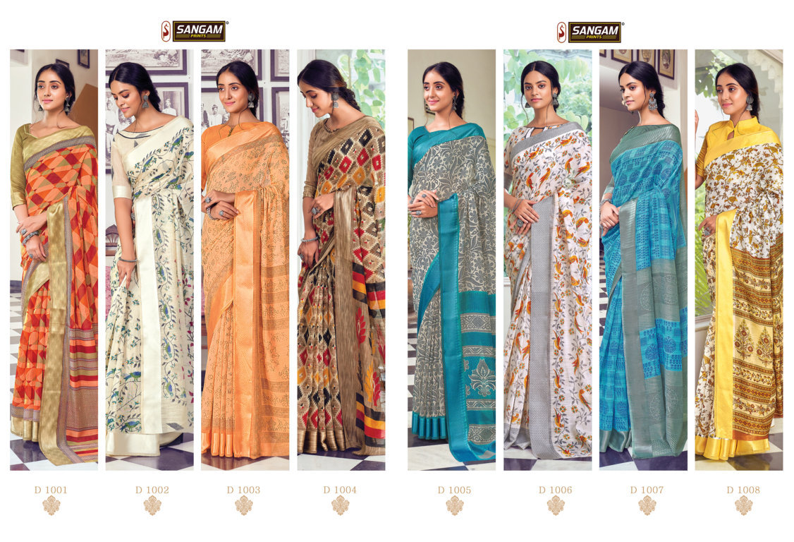 Sangam Divyanka Printed Cotton With Satin Patta Sarees