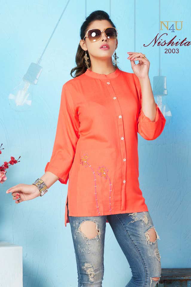 Tunic House Nishita Rayon Short Top Kurti Catalog
