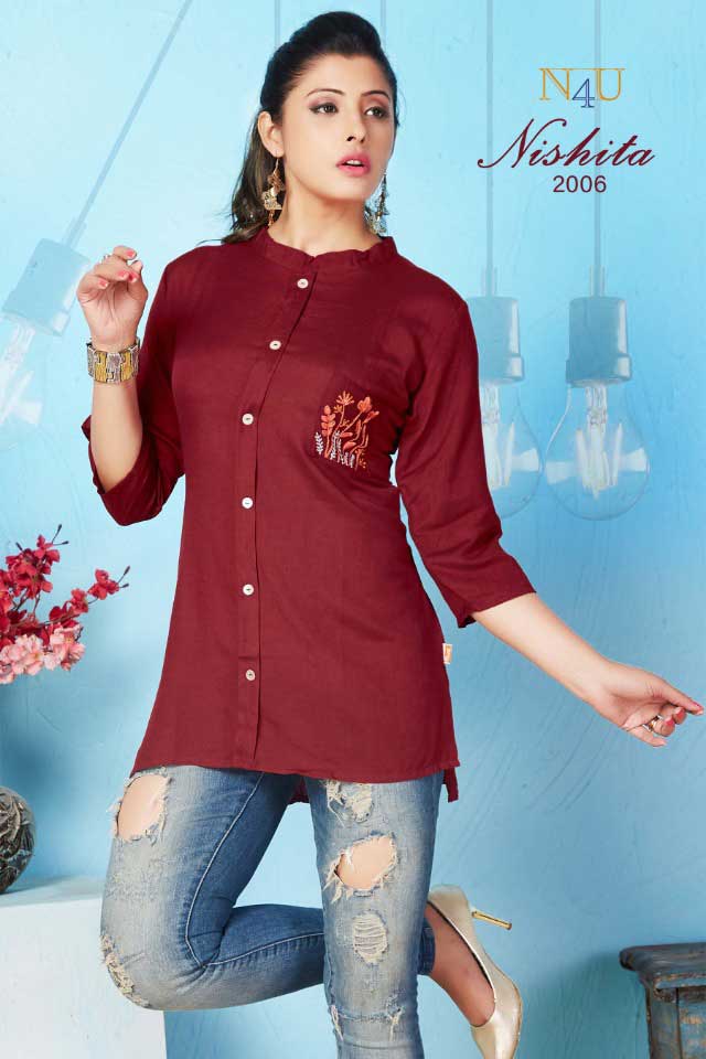 Tunic House Nishita Rayon Short Top Kurti Catalog