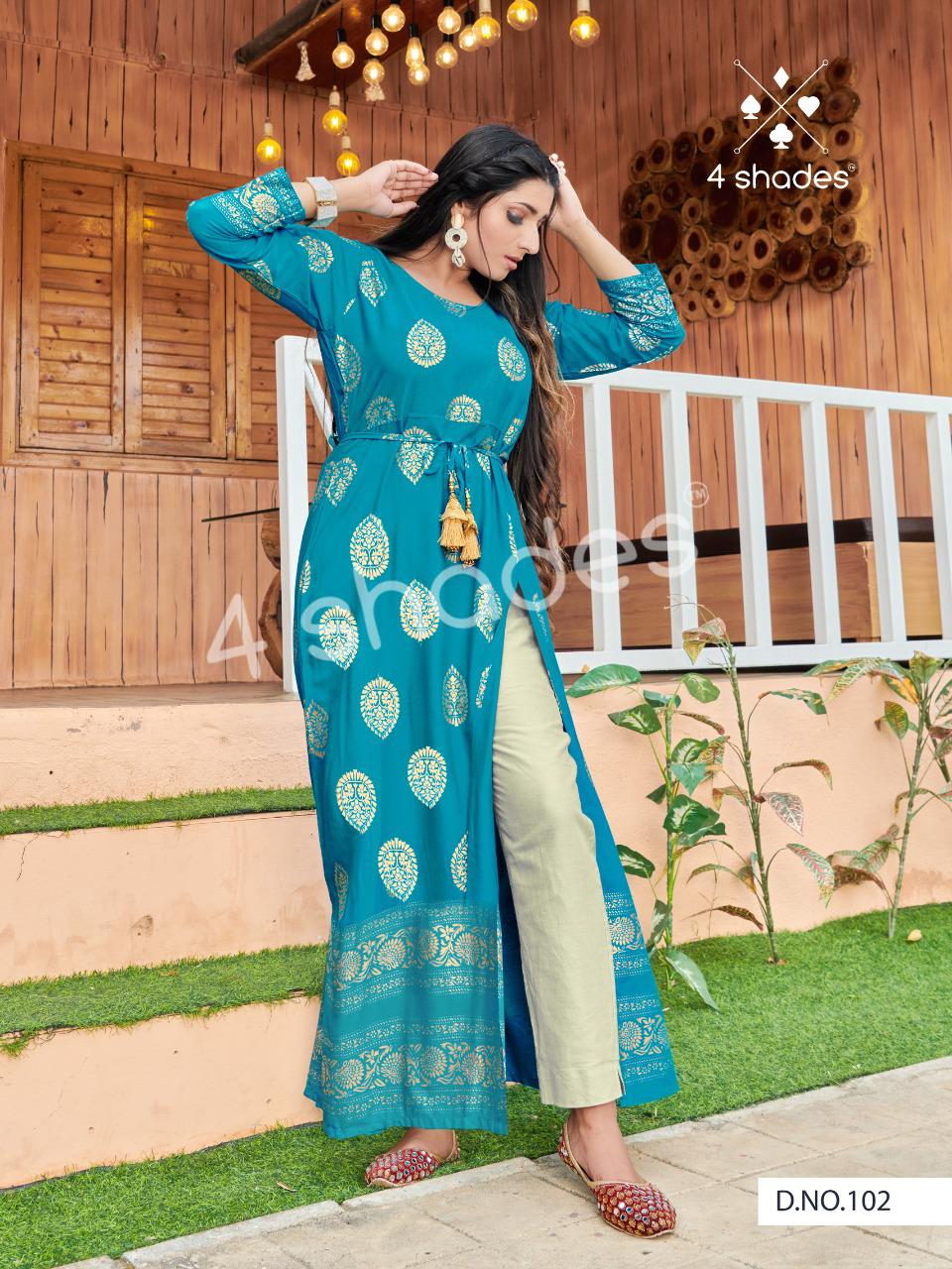 4 Shades Un Dekhi Ethnic Wear Long Printed Kurti Catalog
