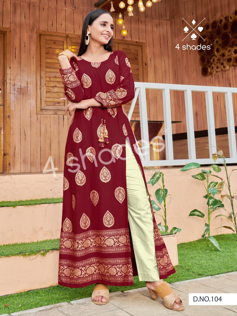 4 Shades Un Dekhi Ethnic Wear Long Printed Kurti Catalog