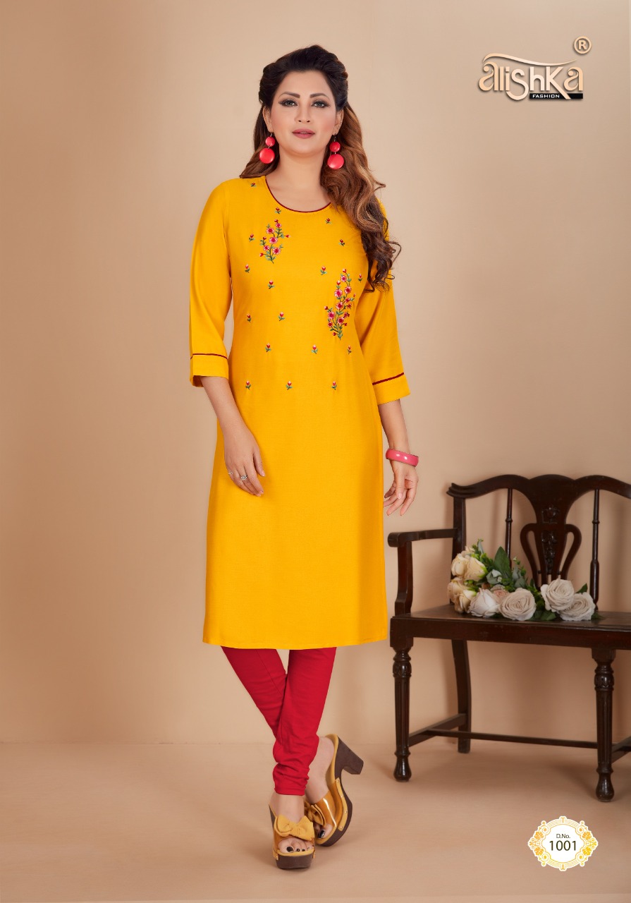 Alishka Titli Rayon Designer Embroidery Kurti Catalog