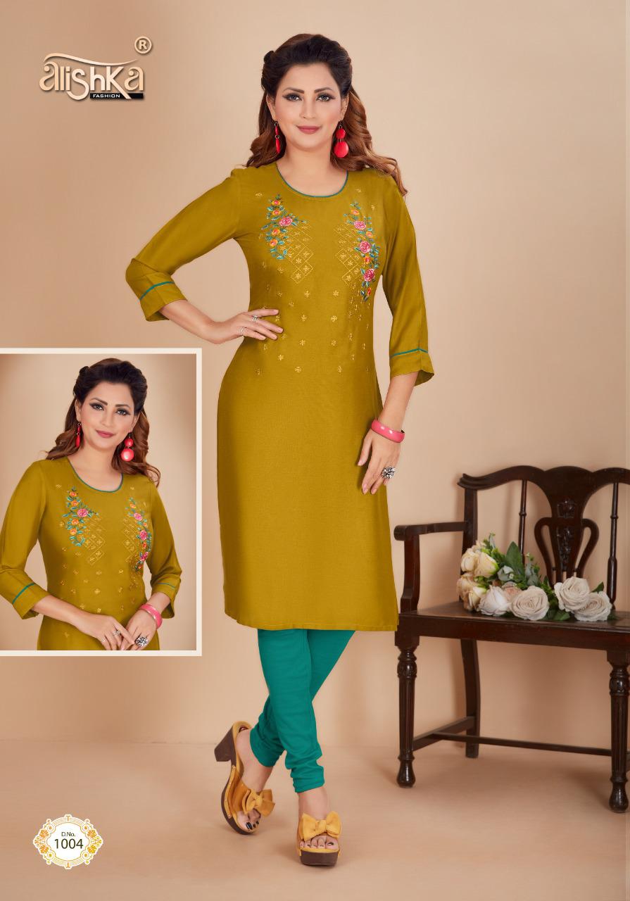 Alishka Titli Rayon Designer Embroidery Kurti Catalog