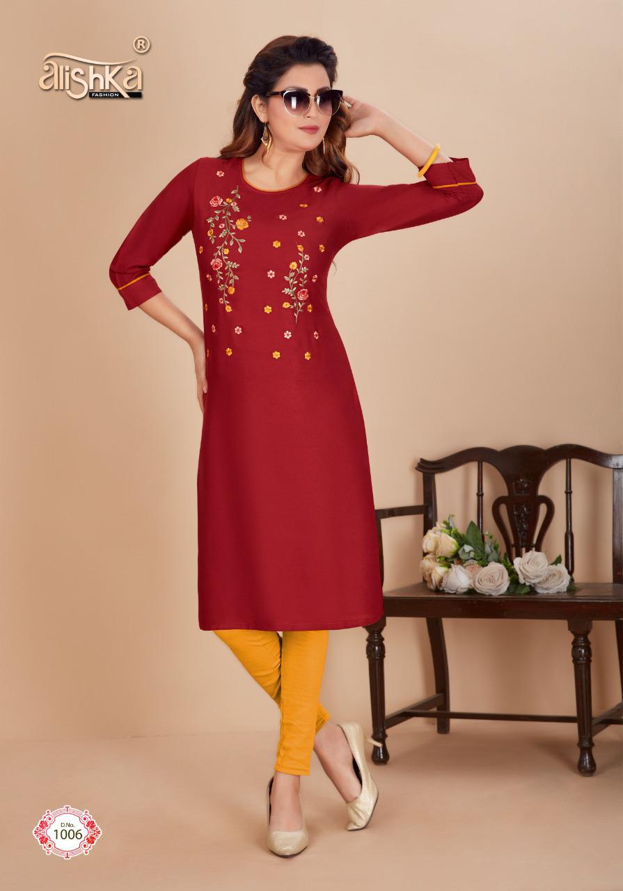 Alishka Titli Rayon Designer Embroidery Kurti Catalog