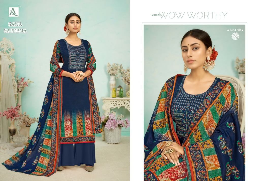 Alok Sana Safeena Designer Cotton Embroidery Salwar Suits Catalog