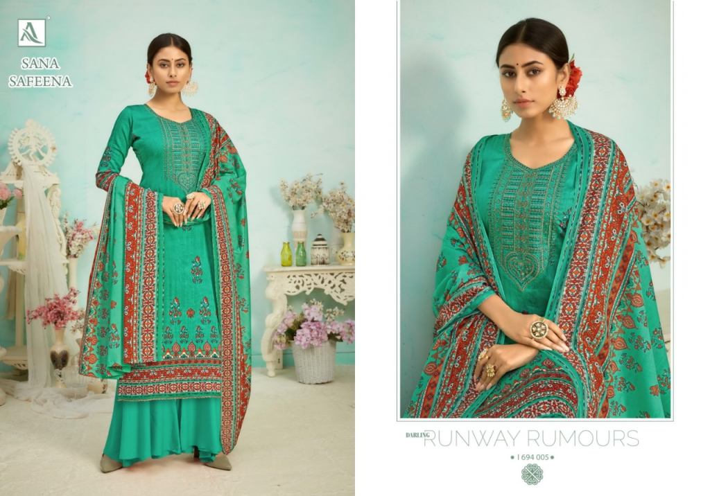 Alok Sana Safeena Designer Cotton Embroidery Salwar Suits Catalog