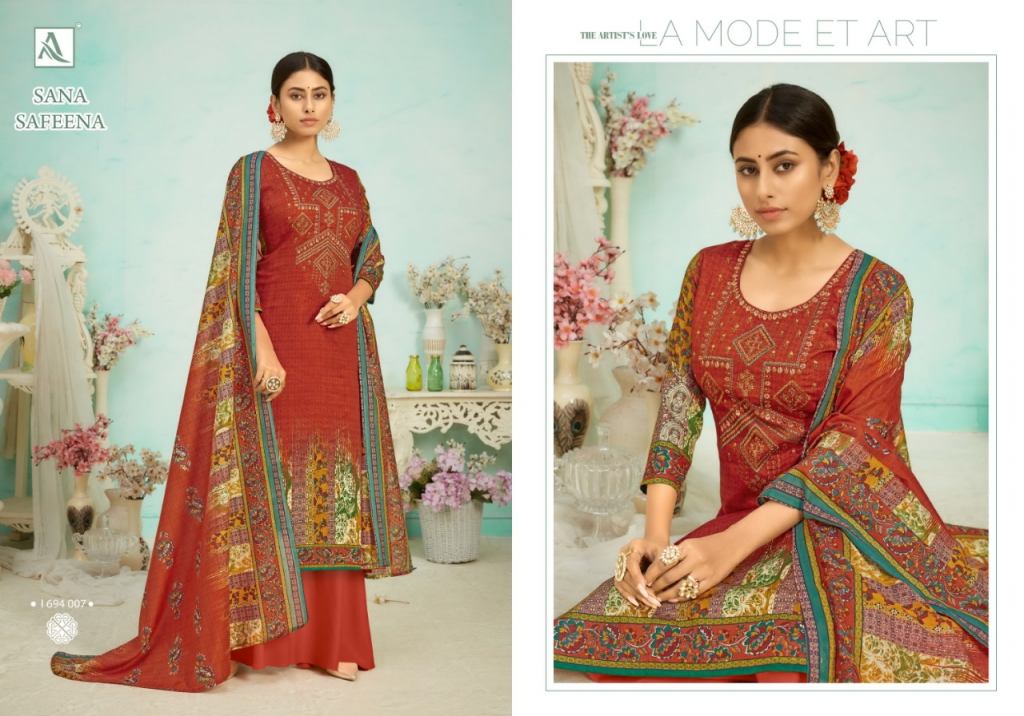 Alok Sana Safeena Designer Cotton Embroidery Salwar Suits Catalog