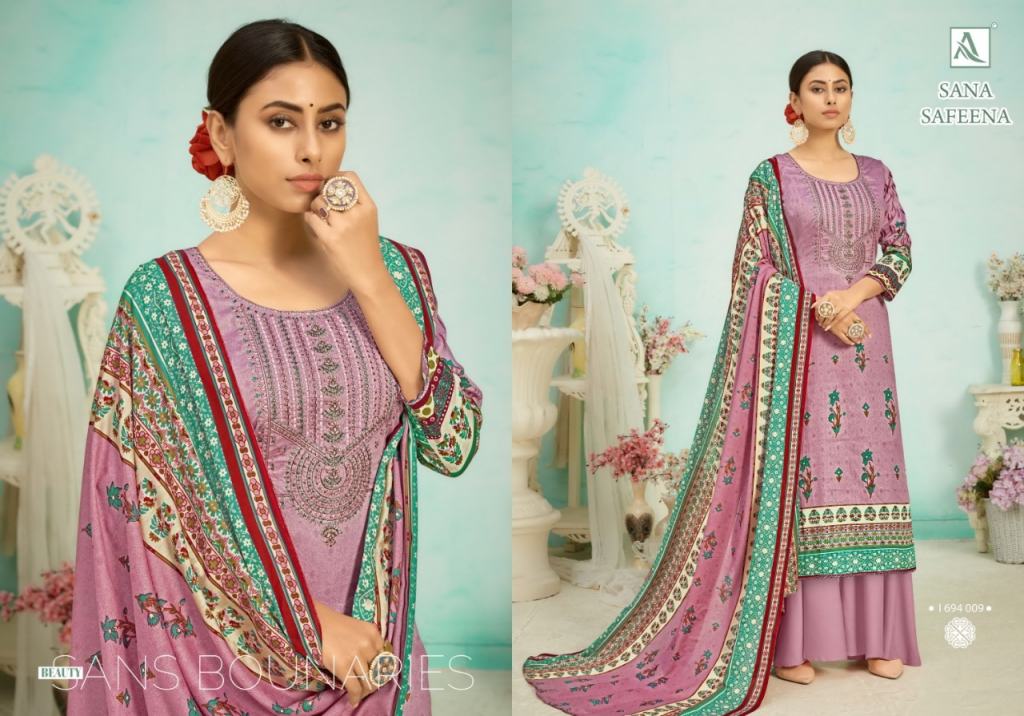 Alok Sana Safeena Designer Cotton Embroidery Salwar Suits Catalog