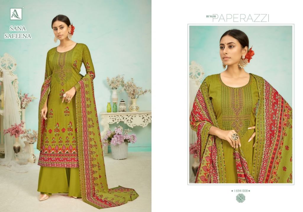 Alok Sana Safeena Designer Cotton Embroidery Salwar Suits Catalog