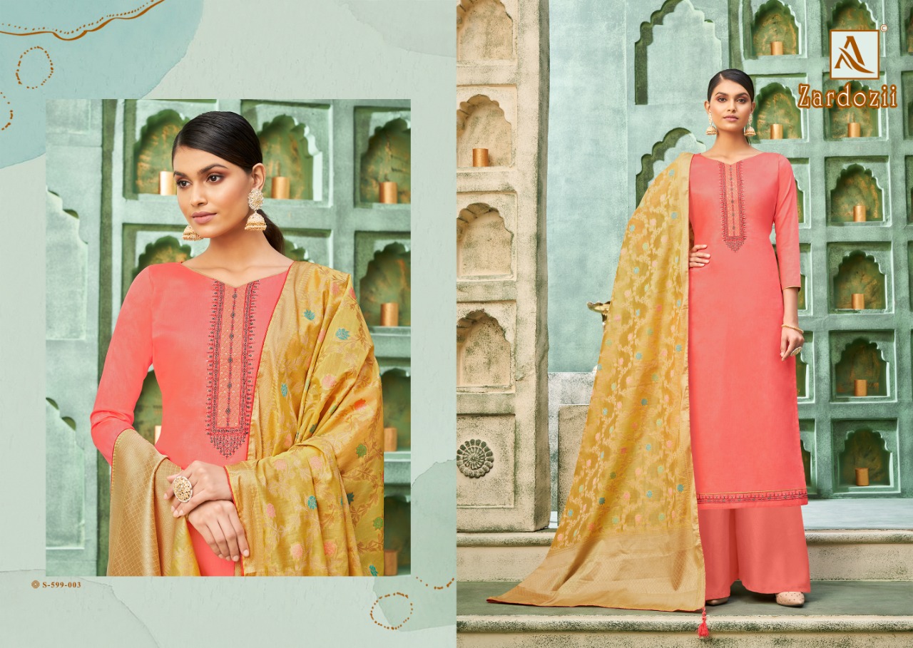 Alok Zardozii Jam Cotton Designer Dress Material Catalog