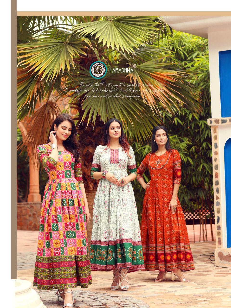 Aradhna Bandhani Vol 2 Heavy Cotton Anarkali Long Kurti Catalog