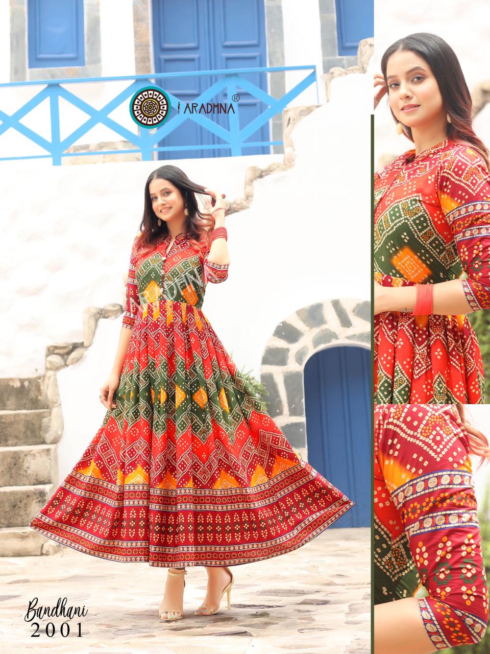 Aradhna Bandhani Vol 2 Heavy Cotton Anarkali Long Kurti Catalog