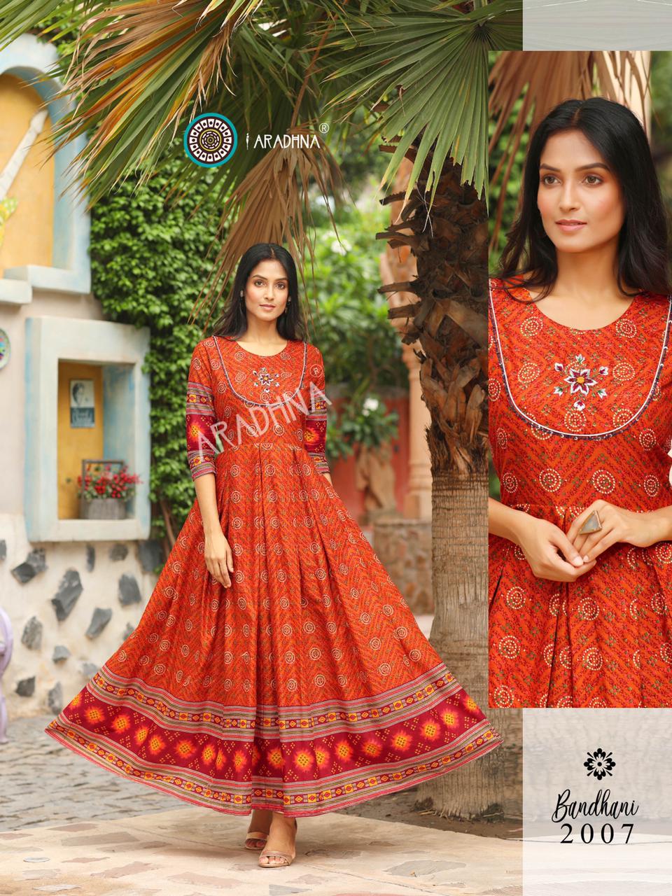 Aradhna Bandhani Vol 2 Heavy Cotton Anarkali Long Kurti Catalog