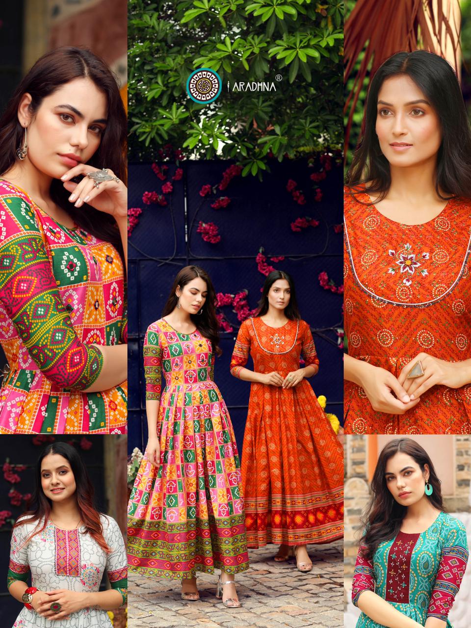 Aradhna Bandhani Vol 2 Heavy Cotton Anarkali Long Kurti Catalog