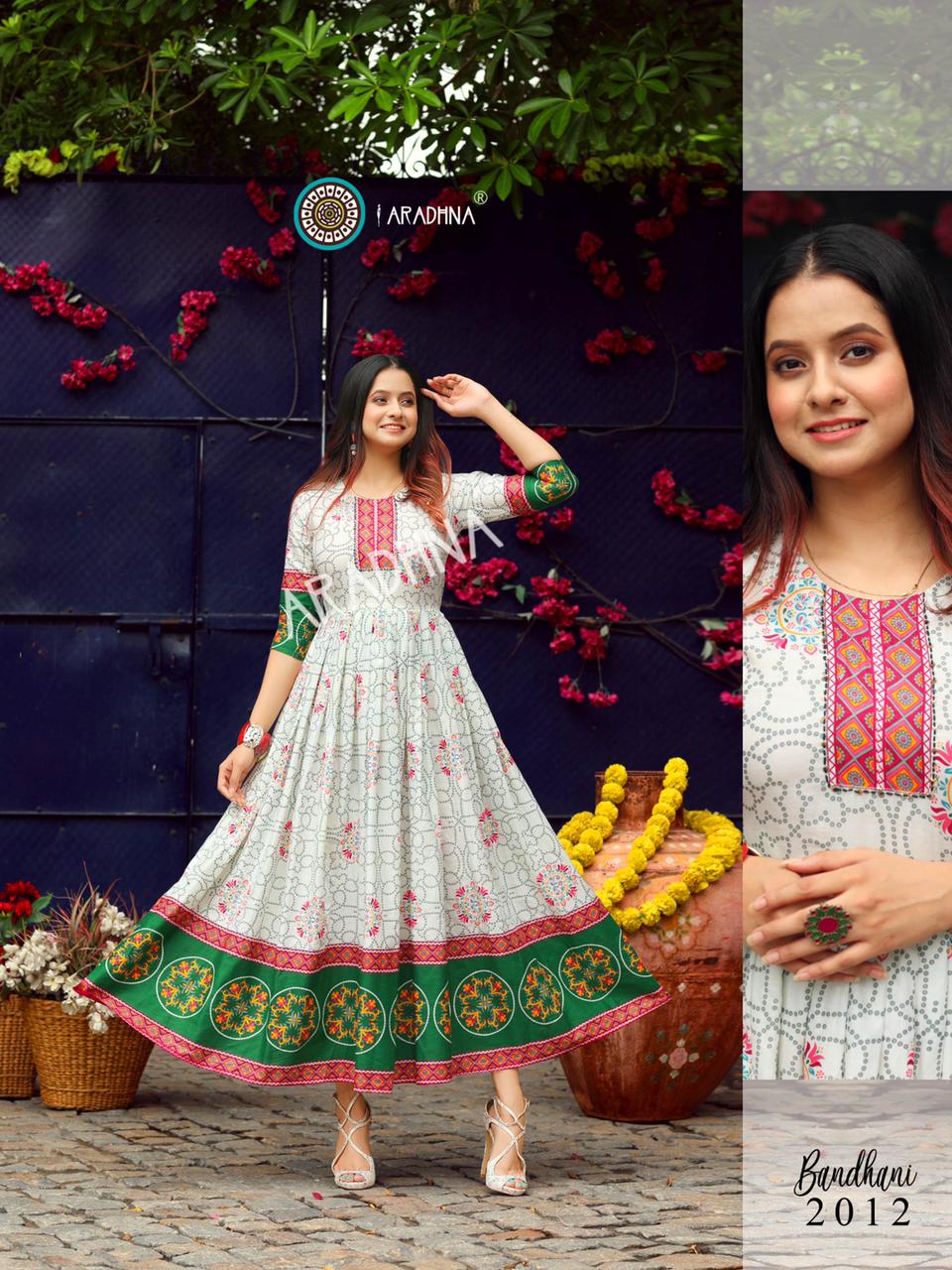 Aradhna Bandhani Vol 2 Heavy Cotton Anarkali Long Kurti Catalog