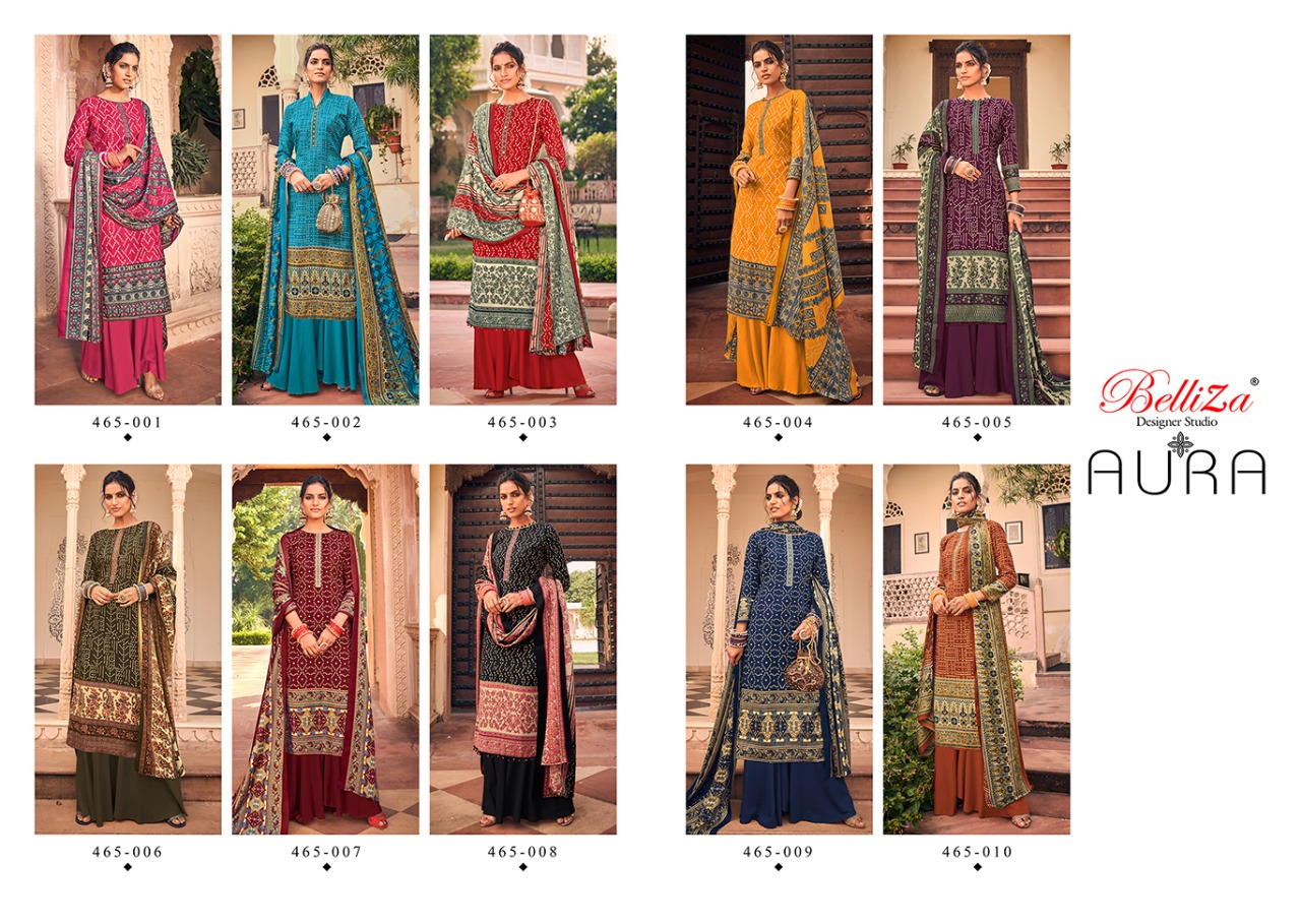Belliza Aura Super Hit Collection Buy  Kashmiri Embroidery Work  Pure Pashmina Dress Material Catalog