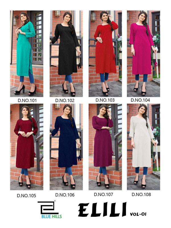 Blue Hills Elili Vol 1 Rayon Embroidery Kurti Catalog