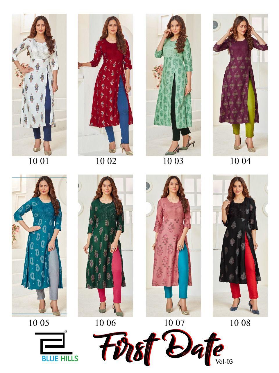 Blue Hills First Date Vol 3 Designer Long Printed Kurti Catalog