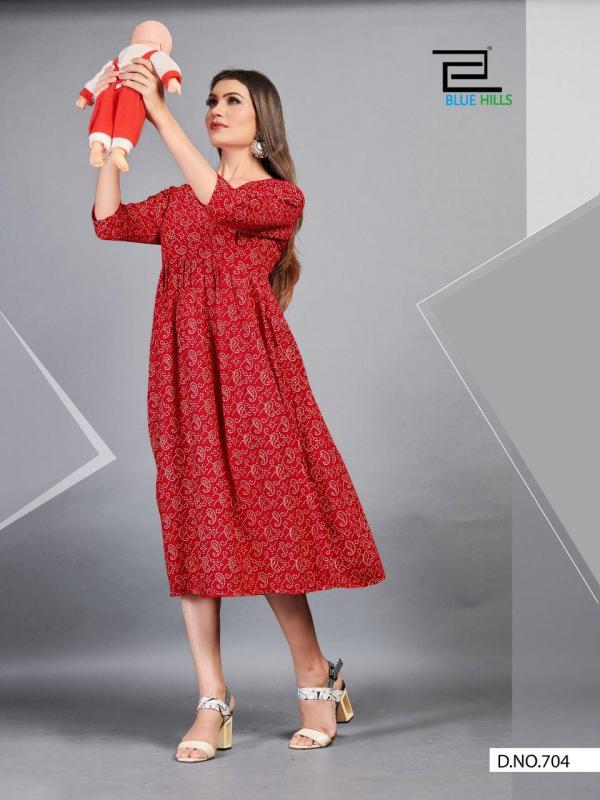 Blue Hills Good News Vol 8 Designer Rayon Bandhani Printed Feeding Kurti Catalog
