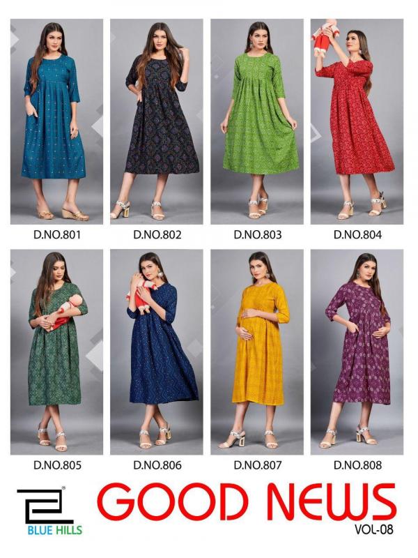 Blue Hills Good News Vol 8 Designer Rayon Bandhani Printed Feeding Kurti Catalog