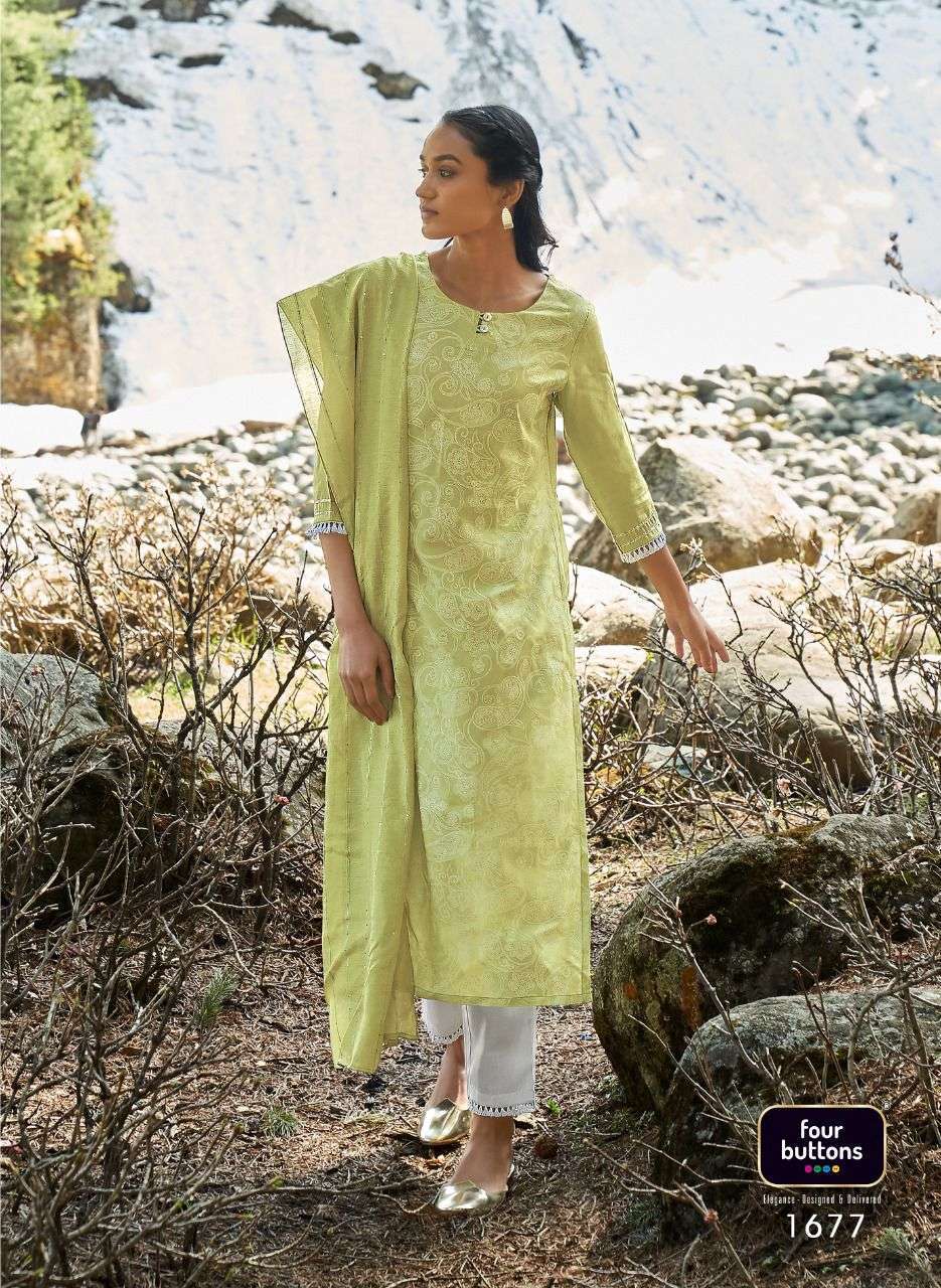 Four Buttons Four Gems Vol4 Viscose Silk With Printed Kurtis With Bottom And Dupatta Catalog