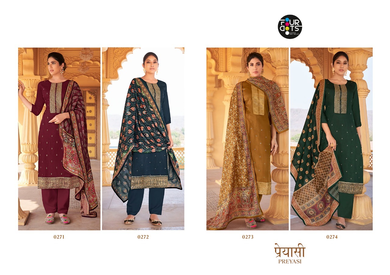 Four Dots Preyasi Designer Embroidery Ethnic Wear Salwar Suits Catalog