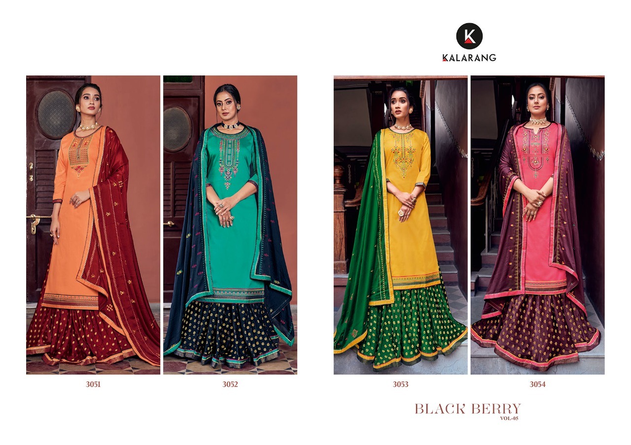 Kalarang Blackberry Silk Designer Embroidery Salwar Suits Catalog