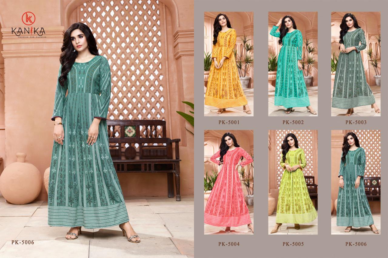 Kanika Pankhudi Viscose Gold Print Long Kurti Catalog