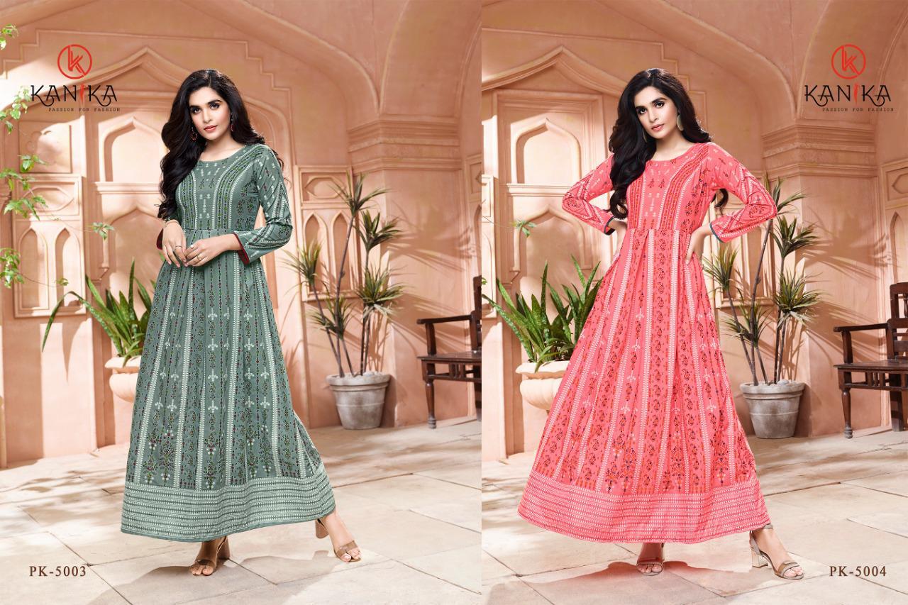 Kanika Pankhudi Viscose Gold Print Long Kurti Catalog