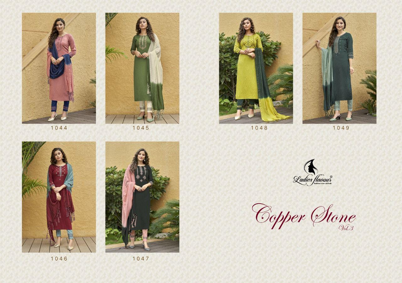 Ladies Flavour Copper Stone Vol 3 Designer Embroidery Party Wear Ready-made Kurti Catalog
