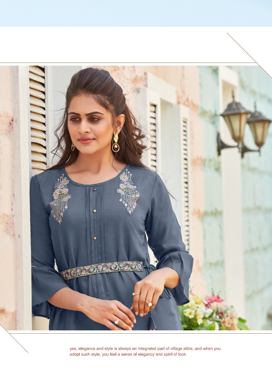 Ladyview Beltom Rayon Kurti With Attached Belt And Pant Catalog