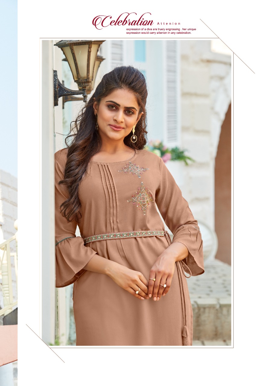 Ladyview Beltom Rayon Kurti With Attached Belt And Pant Catalog